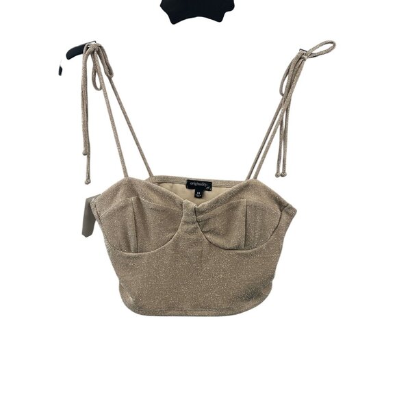Originality NWT Tie-Strap Crop Top Medium Sparkling Gold Sweetheart Bustier - Picture 1 of 6